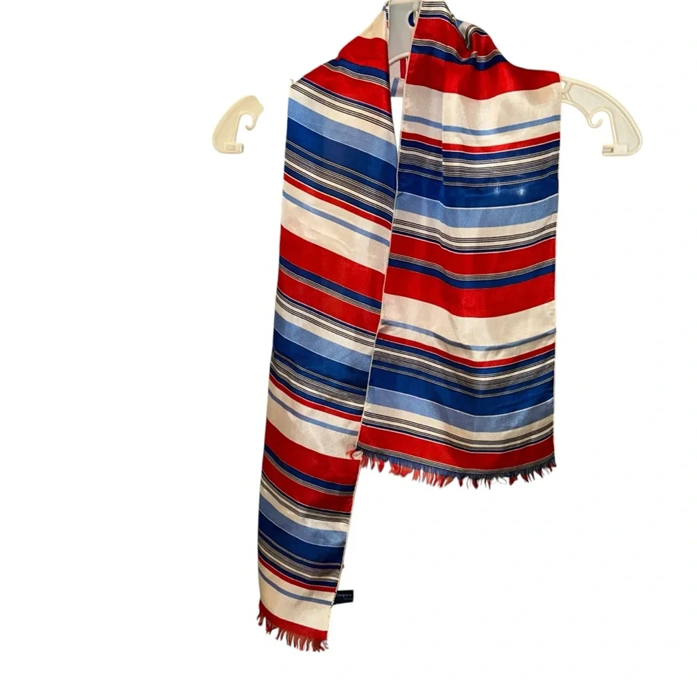 Vintage silk fringe Striped Red white and Blue Scarf